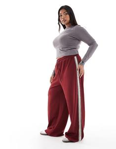 Широкие брюки ONLY Curve с контрастными вставками бордового цвета