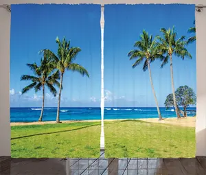 Штора ABAKUHAUS в тропическом деревенском стиле, кокосовая пальма, Гавайи, присборенная штора из тесьмы для спальни с петлями и крючками, 280 x 225 см, цвет "зеленая аквамарин" Abakuhaus