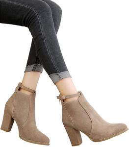 DMBHY Удобные женские ботильоны Челси из замши с массивным каблуком на платформе, зауженный носок, рабочие ботинки, платьевые туфли (Цвет: хаки, Размер: 6,5-7 US)