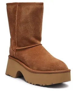 Классические короткие кожаные зимние ботинки New Heights Ugg, бежевый