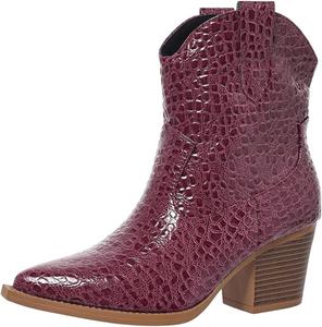 Женские ковбойские сапоги HINDOLA с модным дизайном, короткие западные сапоги с низким массивным каблуком, заостренным носком, классические ботильоны, Purple