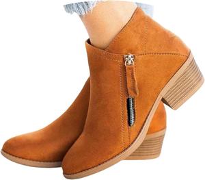 Женские ботильоны с низким каблуком, заостренным носком, поддержкой свода стопы, боковой молнией, винтажные из искусственной кожи, амортизирующие, с плоским каблуком, повседневные короткие ботинки Generic, A-Orange