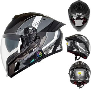 Шлем мотоциклетный YEATLM US03 Bluetooth, черный / серый