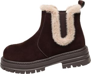 Женские зимние сапоги на снег с подкладкой из искусственного меха и флиса, теплые ботильоны до щиколотки, противоскользящие для прогулок на улице Generic, Brown