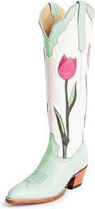 Женские сапоги Maiyang с заостренным носком и цветочным узором, до колена, на низком массивном каблуке, ковбойские, стильные и удобные, размер 4-16 US, Light Green
