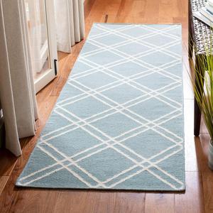Ковер-дорожка SAFAVIEH, 77 x 244 см, Dhurries Collection, Light Blue & Ivory, ручное плоское плетение из шерсти, идеально для помещений с высокой проходимостью в гостиной, спальне (DHU638C)