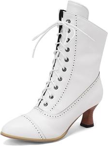 Женские ботинки Alyaafifa винтажные до середины голени, ботильоны, викторианские с шнуровкой, готические с каблуком-щенком, заостренным носком и декоративными перфорациями, осенне-зимние туфли с молнией, White