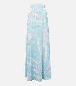 Мармо сатиновая джерси макси-юбка с завышенной талией Pucci, Aqua Marmo