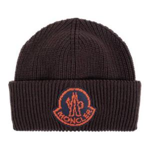 Ребристая шапка с нашивкой и логотипом Moncler, коричневый