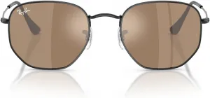 Солнцезащитные очки Ray-Ban унисекс для взрослых Rb3548n с шестиугольными плоскими линзами, Black/Brown Mirrored Bronze