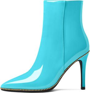 Женские ботильоны Eldof с бисером, закрытым заостренным носком, на высоком каблуке-стилетто, с боковой молнией, каблук 3,5 дюйма, Turquoise