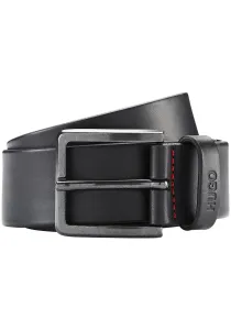 Кожаный ремень HUGO "Gionio" из итальянской кожи с тиснением логотипа на петле, черный