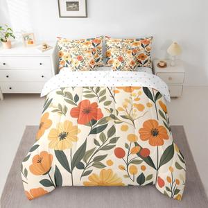 Erosebridal Богемский комплект постельного белья Boho Floral с цветочным принтом, современный абстрактный дизайн для детей и взрослых, Green Yellow Orange