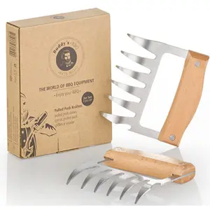 Вилки для мяса Buddy's "Buddy's BBQ", (набор, 2 шт.), свиные когти из нержавеющей стали с ручками из бука, цвет edelstahlfarben/buchefarben