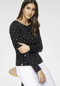 Рубашка KangaROOS с длинными рукавами и милым принтом в горошек, птиц и якорей по всей поверхности, цвет Schwarz-Gemustert