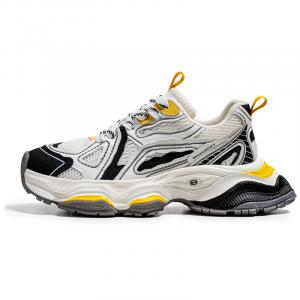 Амортизирующие, износостойкие, дышащие, увеличивающие рост низкие массивные кроссовки для мужчин Wooden Rabbit, White Yellow