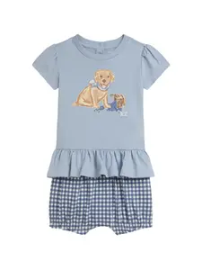 Комплект из топа и шортов в клетку гингем Polo Ralph Lauren Kids, синий