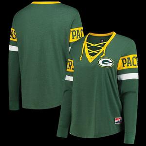 Женская футболка Green Bay Packers plus size с длинными рукавами и шнуровкой New Era