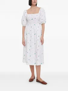 Платье миди с пышными рукавами и вышивкой для дневной носки Barbour, белый