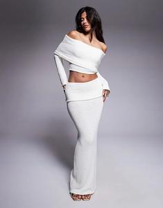 Комплект из трикотажного букле Wanderdoll Yasmin с экстремальным отворотом и юбкой макси в кремовом цвете