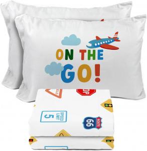 Комплект постельного белья Full, 4 предмета, Sunny Side Up On The Go, детский, транспорт, микрофибра, белый