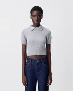 Женский короткий вязаный топ Claudie Pierlot, серый