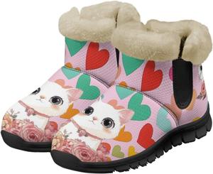 Женские зимние ботинки Jeiento Fuzzy Panda с плюшевой подкладкой, утолщенные, на плоской подошве, с теплой фланелевой подкладкой, Cute Kitty Rose Heart