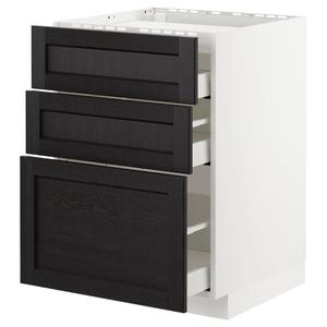 Нижний шкаф варочная панель/3 фасада/3 ящика METOD/MAXIMERA IKEA, 60x60x80 см, цвет white/lerhyttan black stained