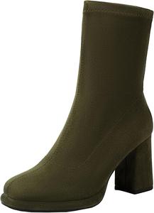 Женские элегантные ботильоны на блочном каблуке с платформой, короткие ботинки с однотонным цветом XIEPP, Green