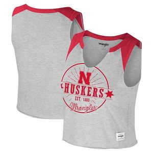 Женская футболка Wrangler Heather Gray Nebraska Huskers Vintage Muscle Cropped Colosseum