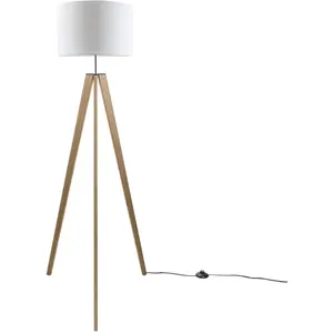 Напольная лампа Canvas uni Color E27, напольная лампа с винтажным основанием, светодиодная лампа для гостиной, скандинавский стиль, E27 Paco Home, Holzfarben