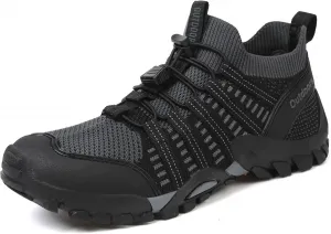 Мужские походные туфли для широкой стопы, дышащие кроссовки для трейлраннинга для активного отдыха, кемпинга и походов, легкие прогулочные туфли с поддержкой свода стопы, противоскользящие приключенческие туфли для мужчин Qacksv, серый