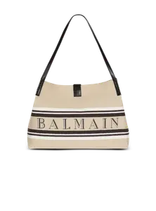 Сумка-шоппер Medium Release из холста и телячьей кожи Balmain, бежевый