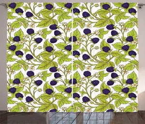 Штора ABAKUHAUS Лесная рустика, Лесные фрукты, листья ежевики, универсальная ленточная штора для гостиной с петлями и крючками, 280 x 225 см, темно-фиолетовый, желто-зеленый Abakuhaus