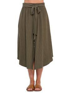 Юбка миди из льна в полоску Renee C., оливковый