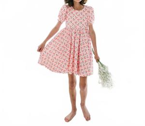 Платье с пышными рукавами и вишневым принтом в розовом цвете Ollie Jay