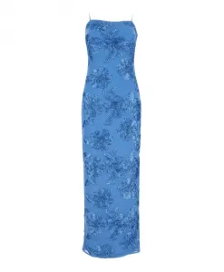 Платье-Футляр без рукавов на бретелях, застежка-молния сзади, рельефный цветочный узор. Rotate Birger Christensen, синий