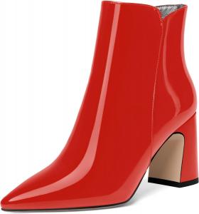 Женские ботильоны ROSERWISH для свиданий, мода, на молнии, повседневные, с заостренным носком, лакированные, с массивным каблуком 3,3 дюйма