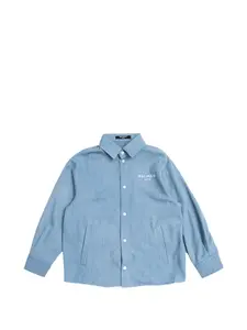 Рубашка с вышитым логотипом Balmain Kids, синий