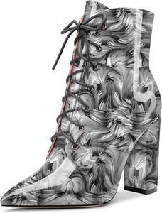 Женские ботильоны Aachcol, короткие ботинки с закрытым заостренным носком, на массивном высоком каблуке, лакированные, на шнуровке, каблук 4 дюйма, Multicolor I