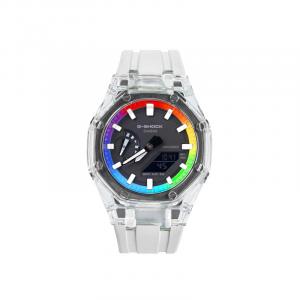 CASIO Часы Unisex Liquid Crystal/Analog Dual Display Series 48.5mm Black Watch, Rainbow Paradise Glacier White