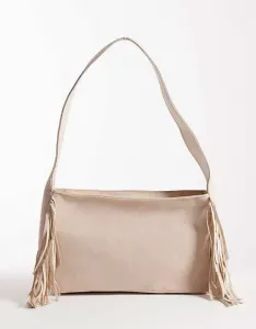 Кремовая сумка на плечо с напуском и бахромой по бокам My Accessories