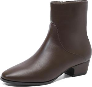 Женские модные ботинки Челси с низким толстым каблуком и боковой молнией, классический заостренный носок, удобные, нескользящие ботильоны для вечеринок, выпускного и делового стиля ADKGBE, Brown