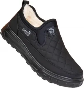 Мужские зимние ботинки с толстой теплой водонепроницаемой и нескользящей подошвой, с меховой подкладкой, удобные слипоны для холодной погоды ZPLMIDE, черный