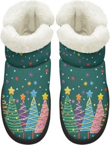 Зимние ботинки KEIAHUAN для женщин, с утеплителем из меха, удобные короткие ботильоны для прогулок на улице, Christmas Trees