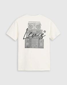 Футболка свободного кроя Levi's с принтом «бумбокс» на спине бежевого цвета