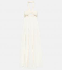 Платье Annika из трикотажного полотна с вырезом Khaite, слоновая кость