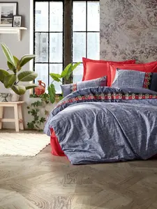 Комплект постельного белья Folk Art 200x220 см, хлопок, перкаль, темно-синий Morhane