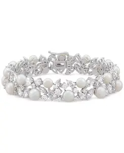 Браслет из стерлингового серебра с культивированным пресноводным жемчугом (5–6,5 мм) и кубическим цирконием Arabella, silver