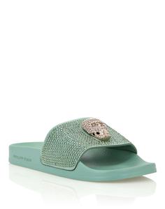 Сандалии на плоской подошве с черепом и кристаллами PHILIPP PLEIN, Turquoise